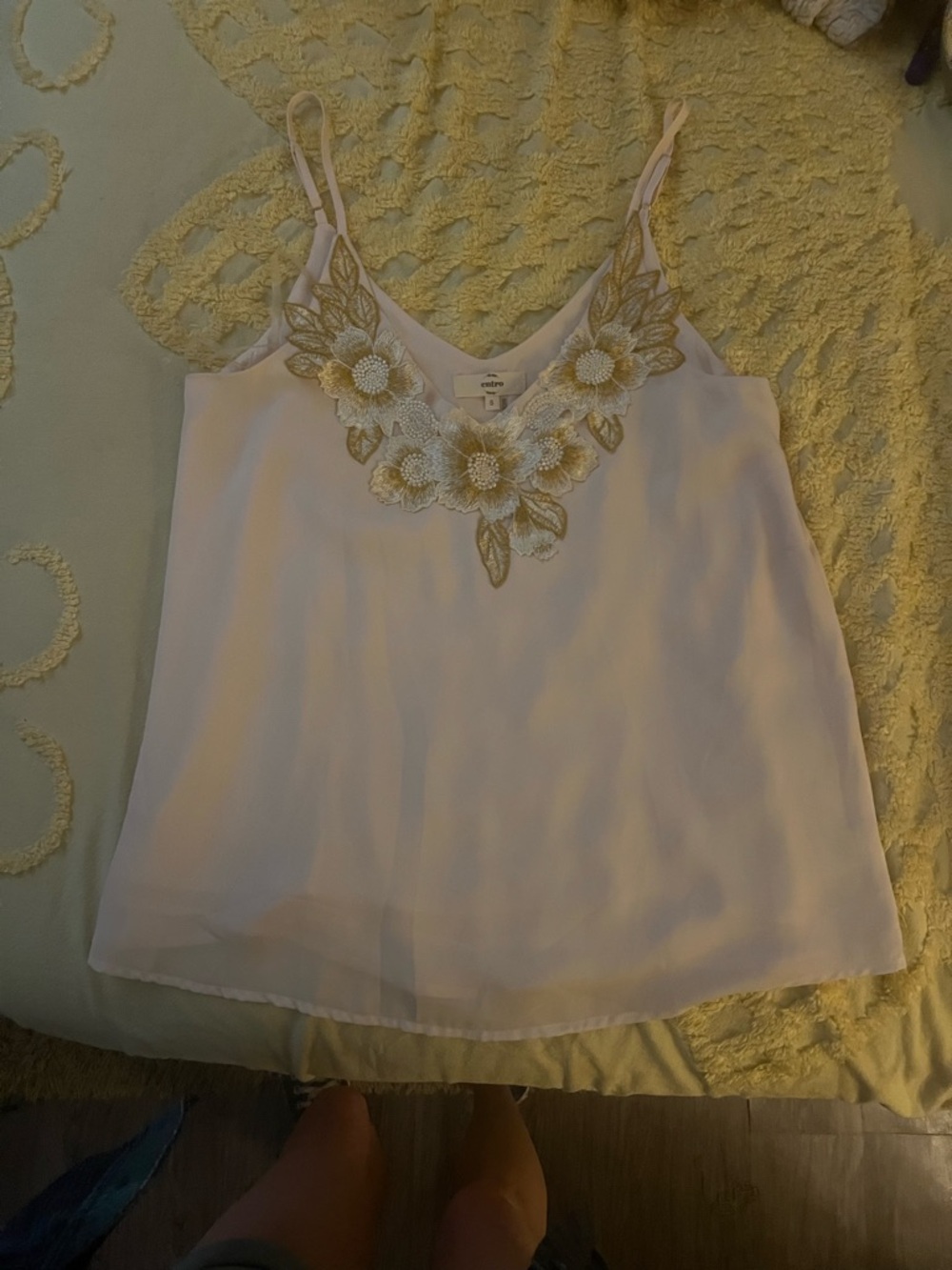 entro cream Cami with Gold Floral Appliqué